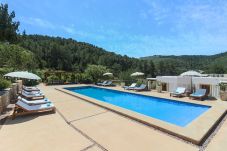 Piscina privada de la villa Boca Sega de Ibiza, con zona de solarium